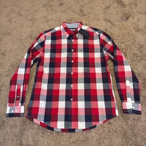 Tommy Hilfiger Shirt Mens Medium Red Blue Plaid Long Sleeve Button Down Logo NWT